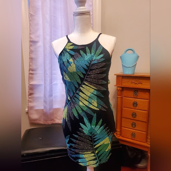 knee length dresses for ladies Beaded Strappy-Back Short Mini Party Dress